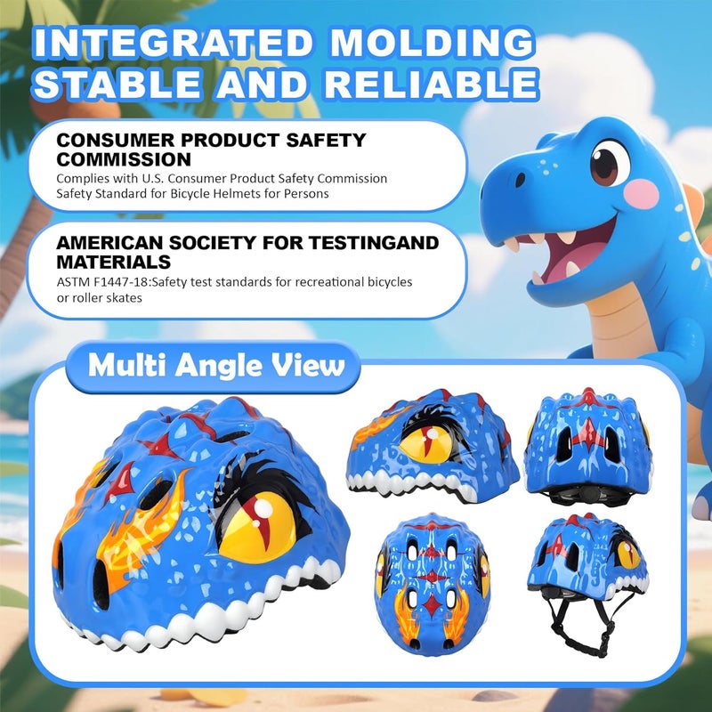 Bavilk Toddler Kids Bike Helmet,3D Dinosaur Helmets for Boys Girls Infant/Baby to Children 1/2/3/4/5/6/7/8 Years Old Lightweight Adjustable Multi-Sports Bicycle Scooter Skateboard Skating Cycling - Image 2